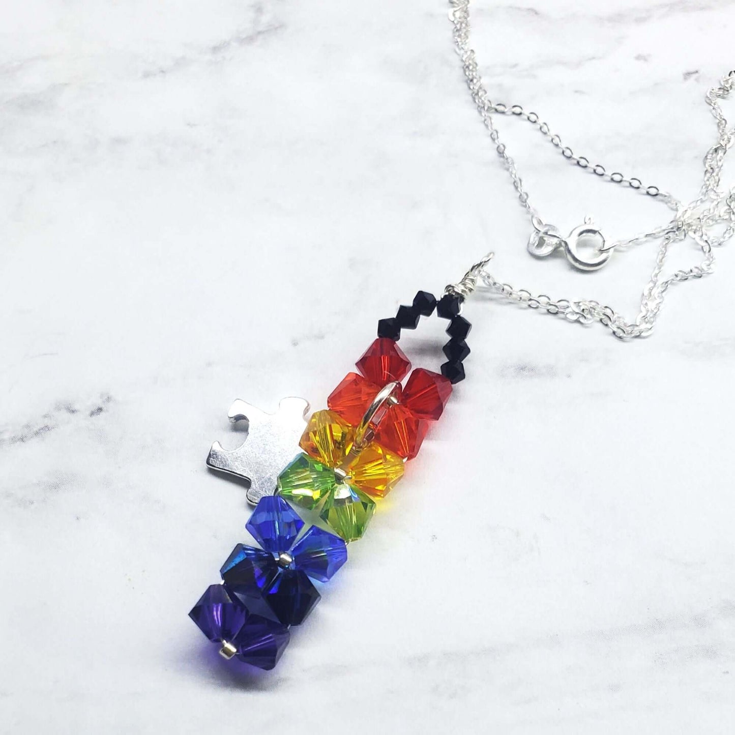 Wire Woven Rainbow Autism Puzzle Piece Bar Necklace Limited Edition 2025 Alexa Martha