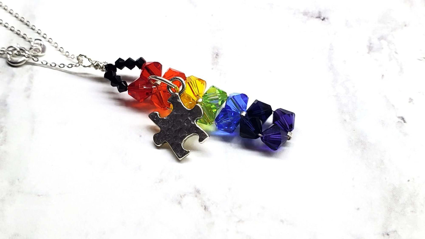 Wire Woven Rainbow Autism Puzzle Piece Bar Necklace Limited Edition 2025 Alexa Martha