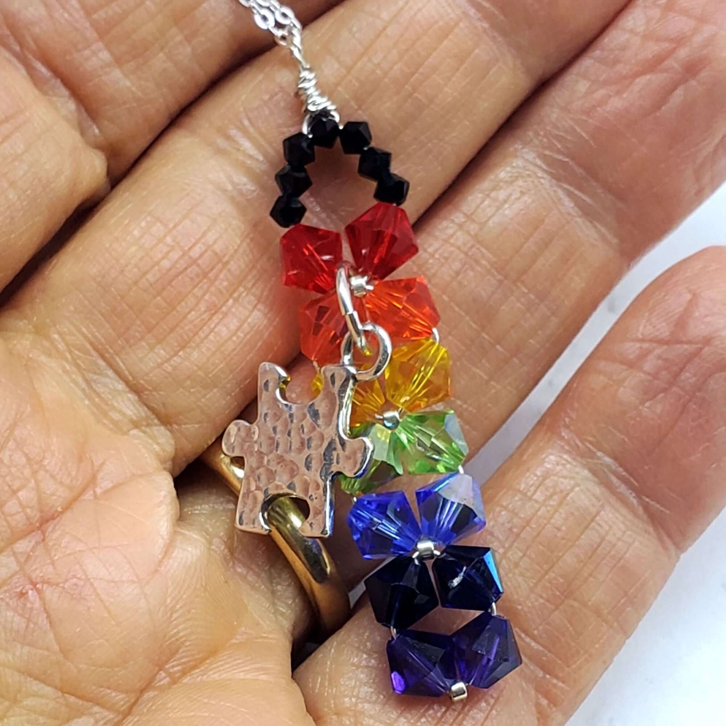 Wire Woven Rainbow Autism Puzzle Piece Bar Necklace Limited Edition 2025 Alexa Martha