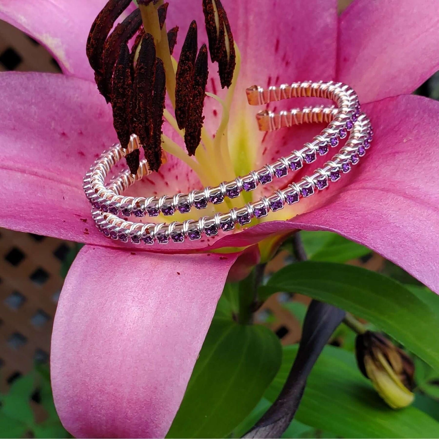 Amethyst Wire Wrapped Crystal Tennis Bracelet Bangle