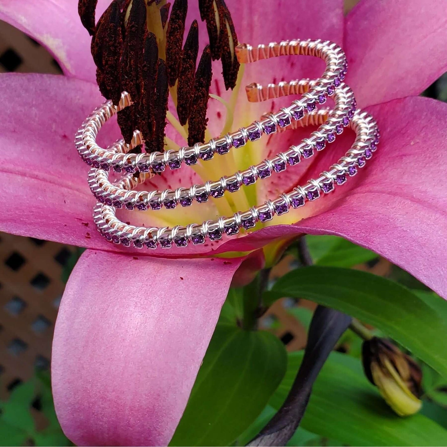 Amethyst Wire Wrapped Crystal Tennis Bracelet Bangle