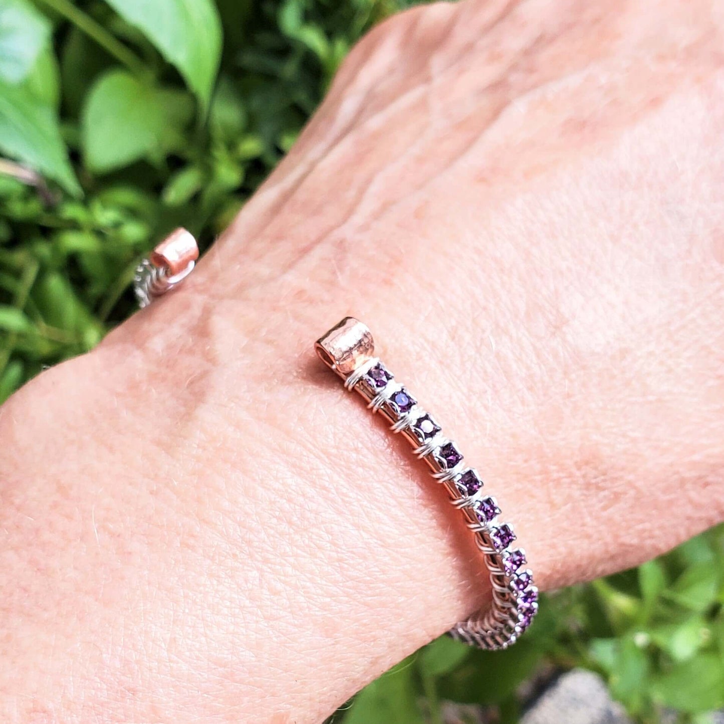 Amethyst Wire Wrapped Crystal Tennis Bracelet Bangle