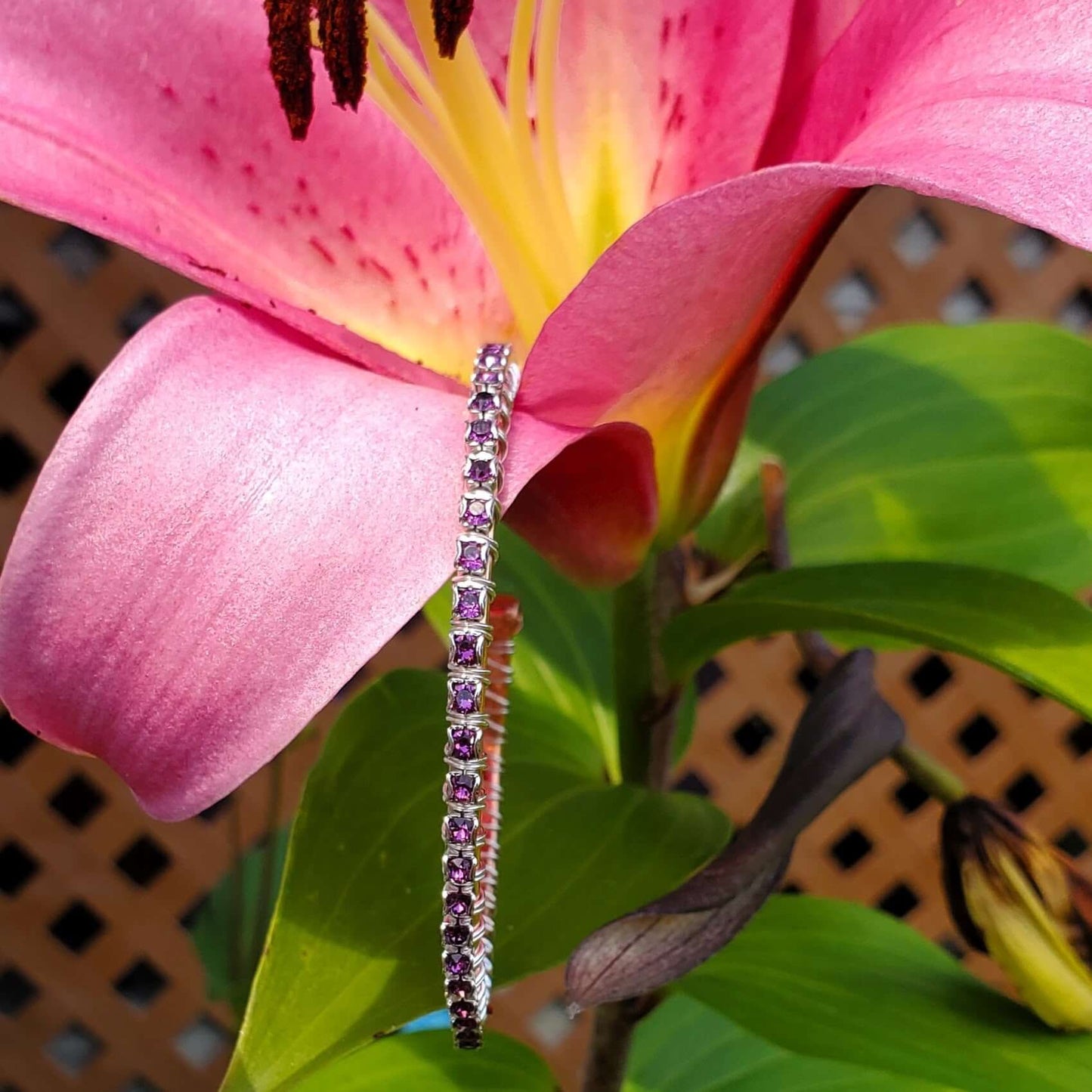 Amethyst Wire Wrapped Crystal Tennis Bracelet Bangle