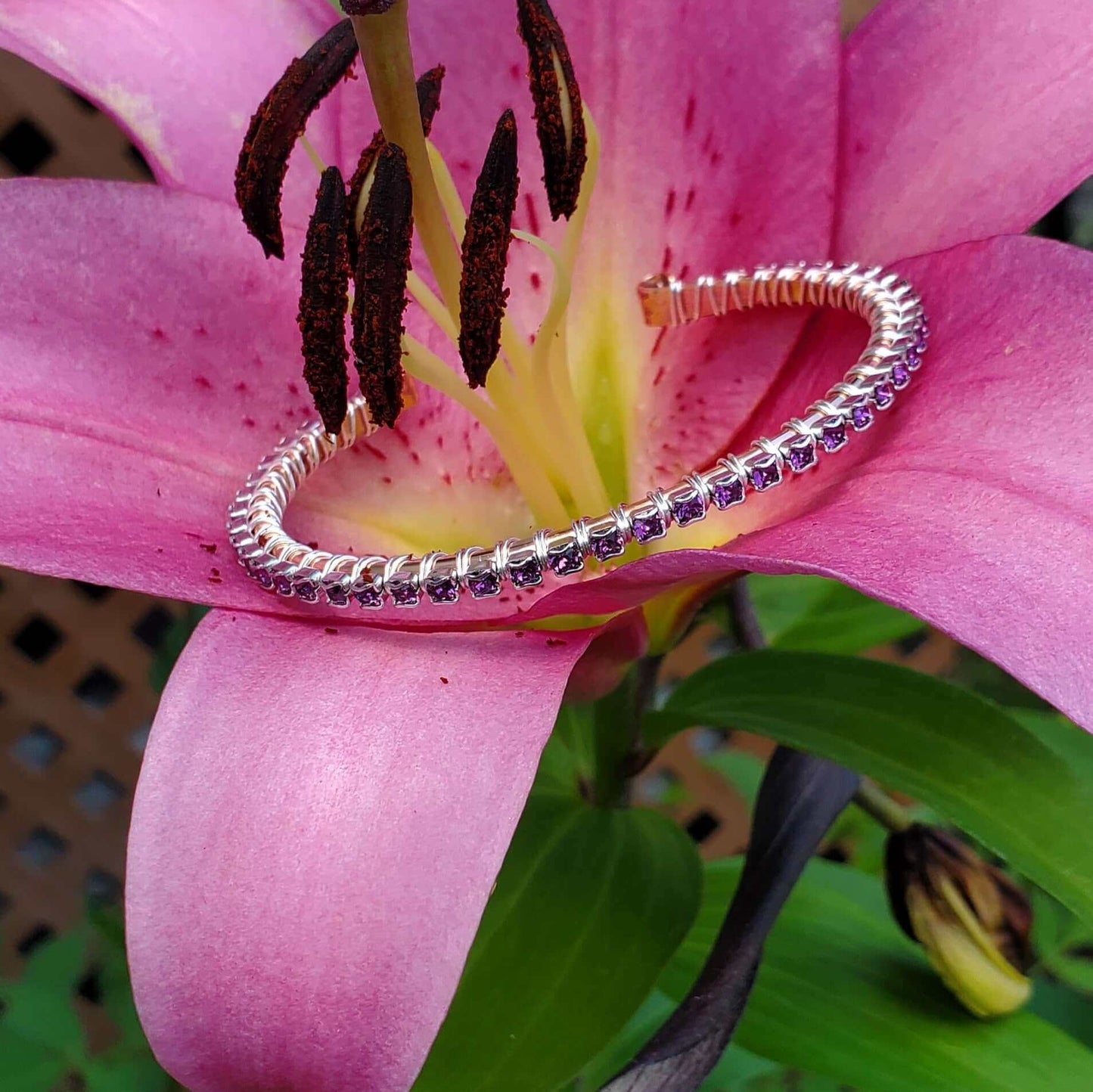 Amethyst Wire Wrapped Crystal Tennis Bracelet Bangle