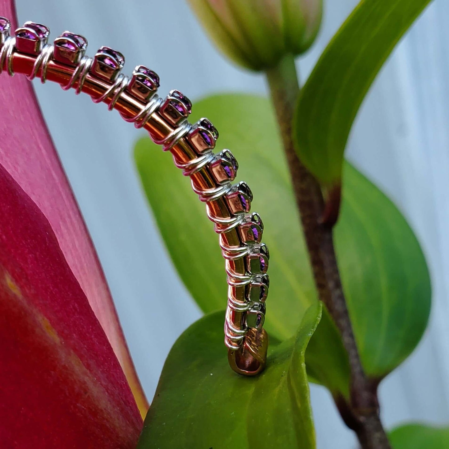 Amethyst Wire Wrapped Crystal Tennis Bracelet Bangle