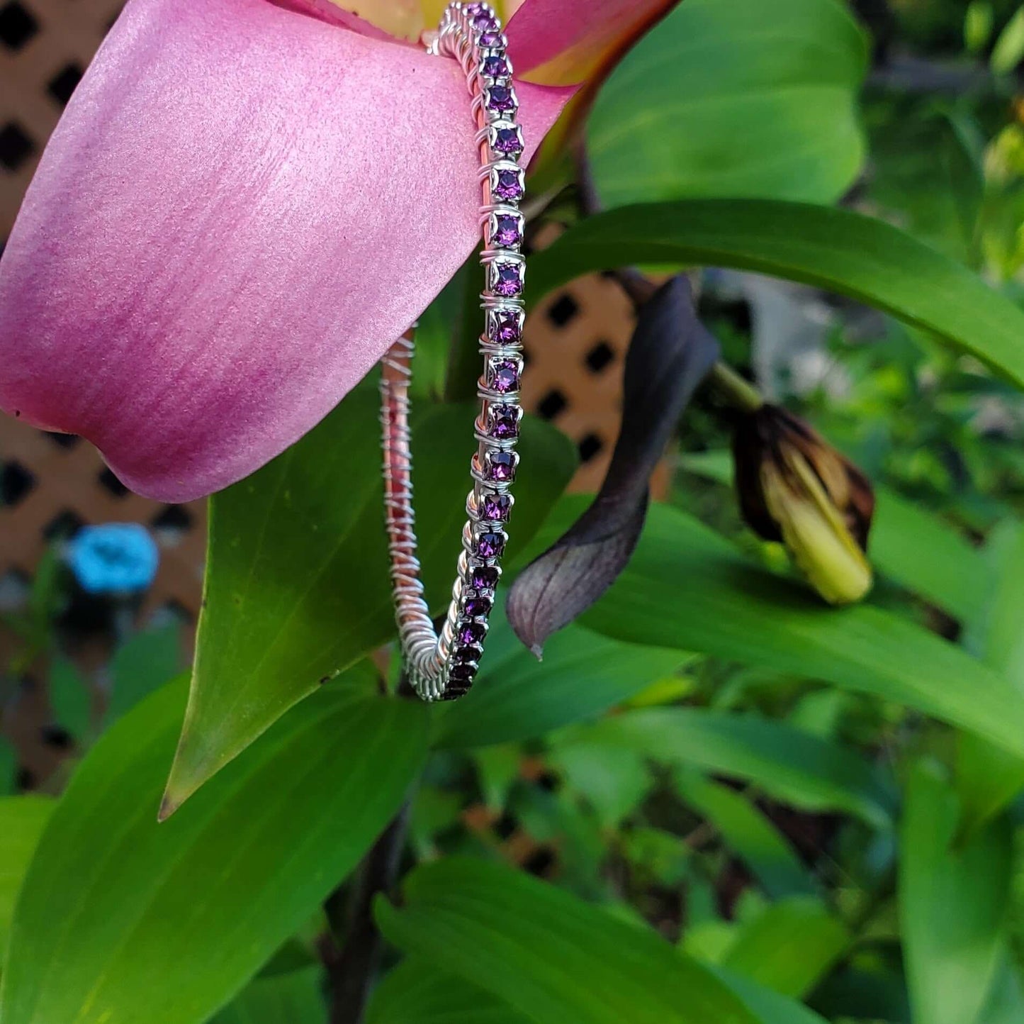 Amethyst Wire Wrapped Crystal Tennis Bracelet Bangle