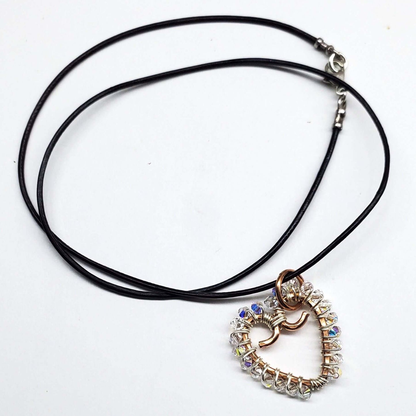 Wire Wrapped Copper Hammered Open Heart Crystal Necklace Alexa Martha