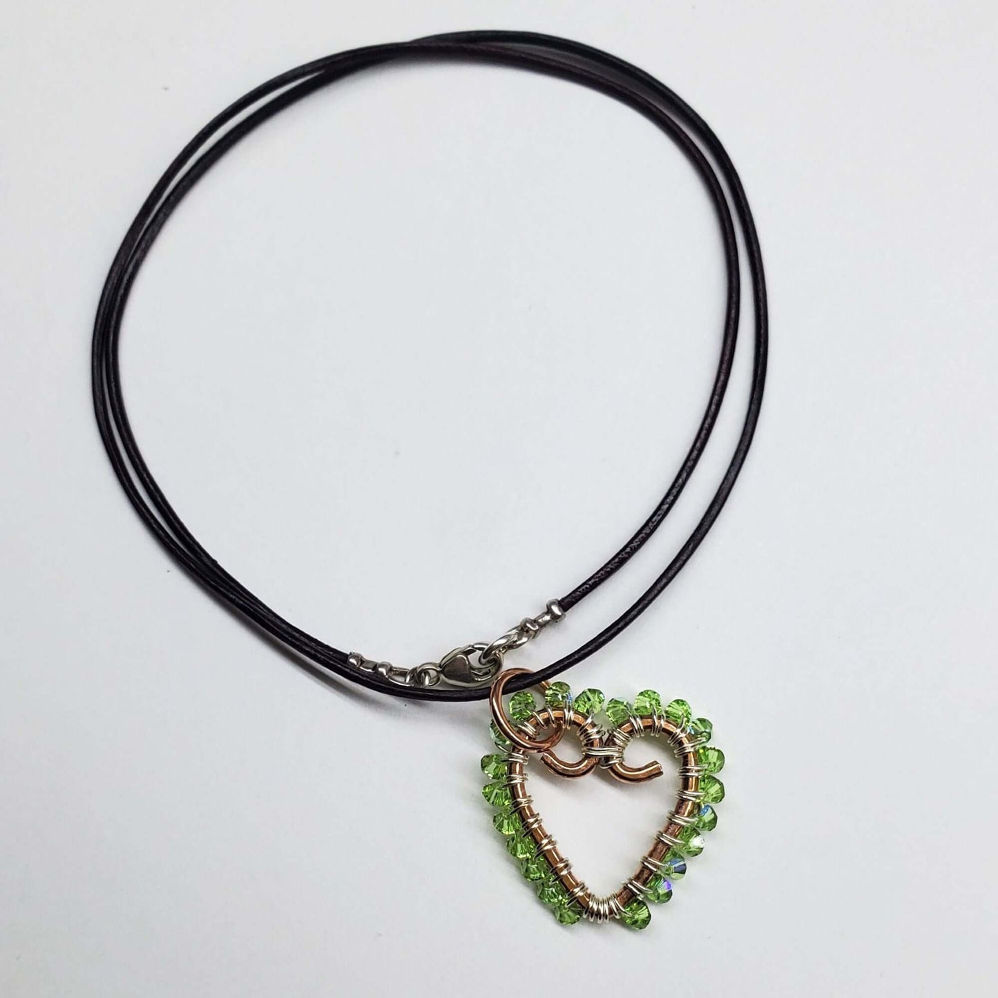 Wire Wrapped Copper Hammered Open Heart Crystal Necklace Alexa Martha