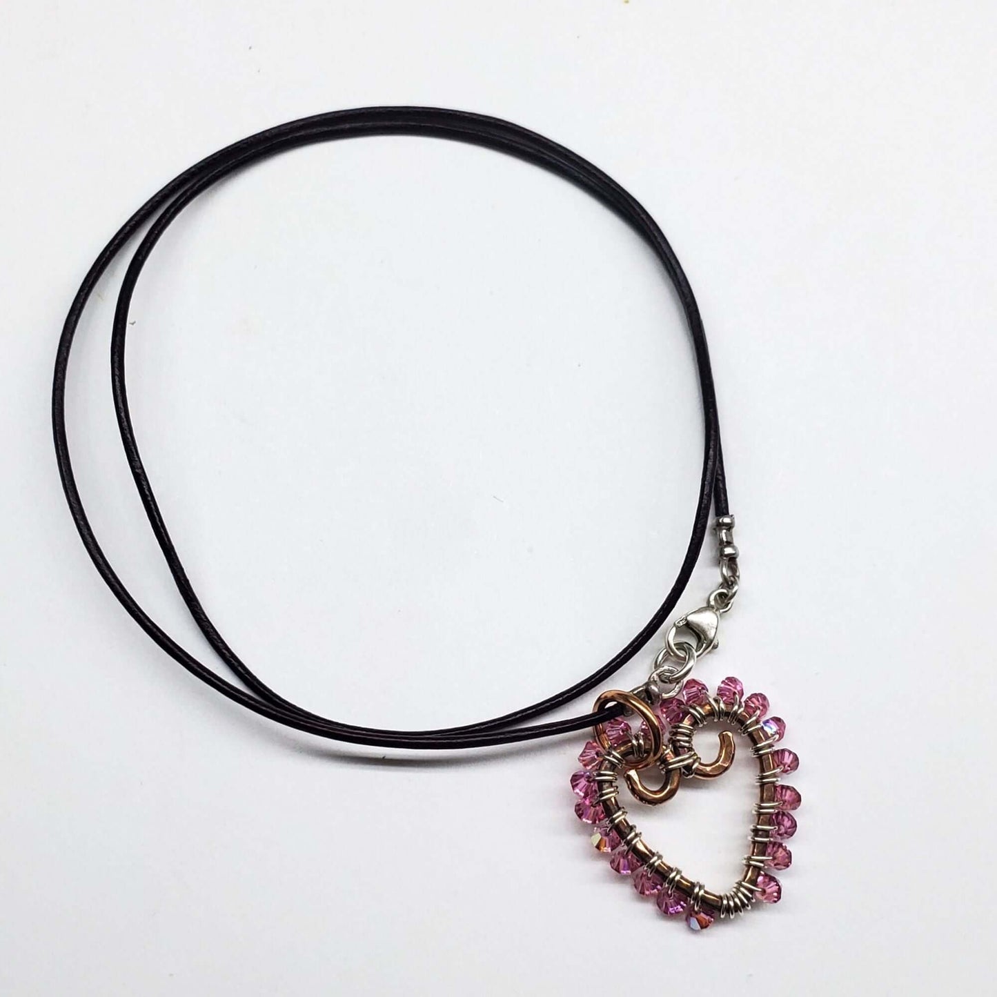 Wire Wrapped Copper Hammered Open Heart Crystal Necklace Alexa Martha