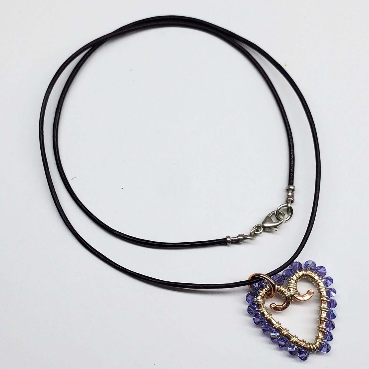 Wire Wrapped Copper Hammered Open Heart Crystal Necklace Alexa Martha