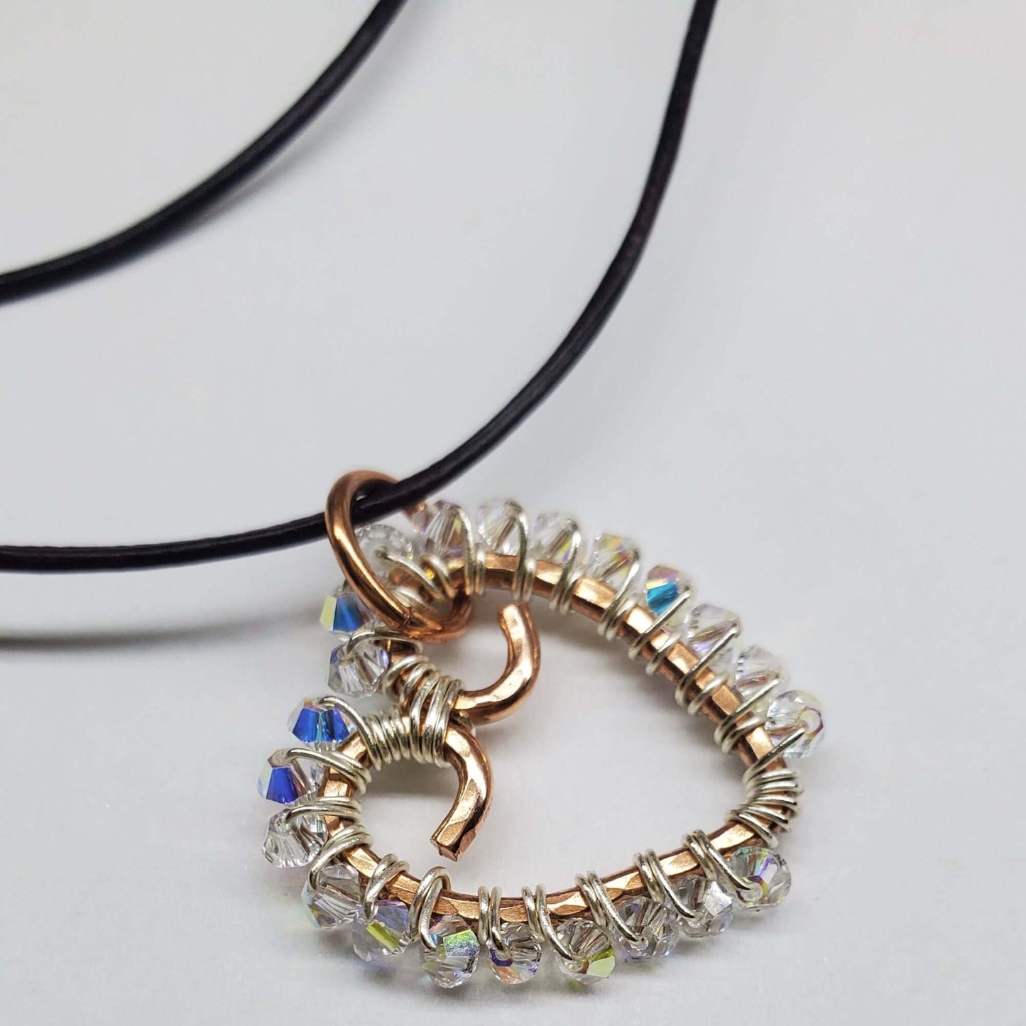 Wire Wrapped Copper Hammered Open Heart Crystal Necklace Alexa Martha