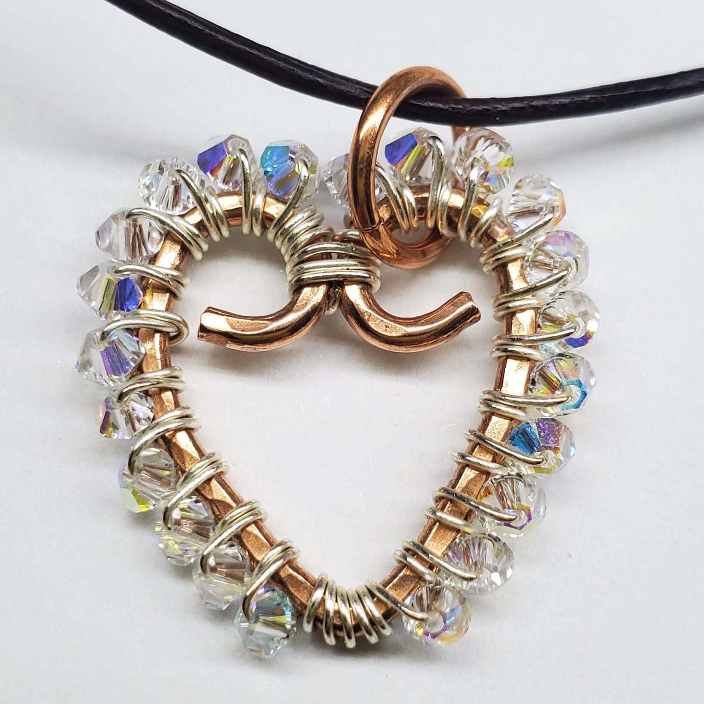 Wire Wrapped Copper Hammered Open Heart Crystal Necklace Alexa Martha
