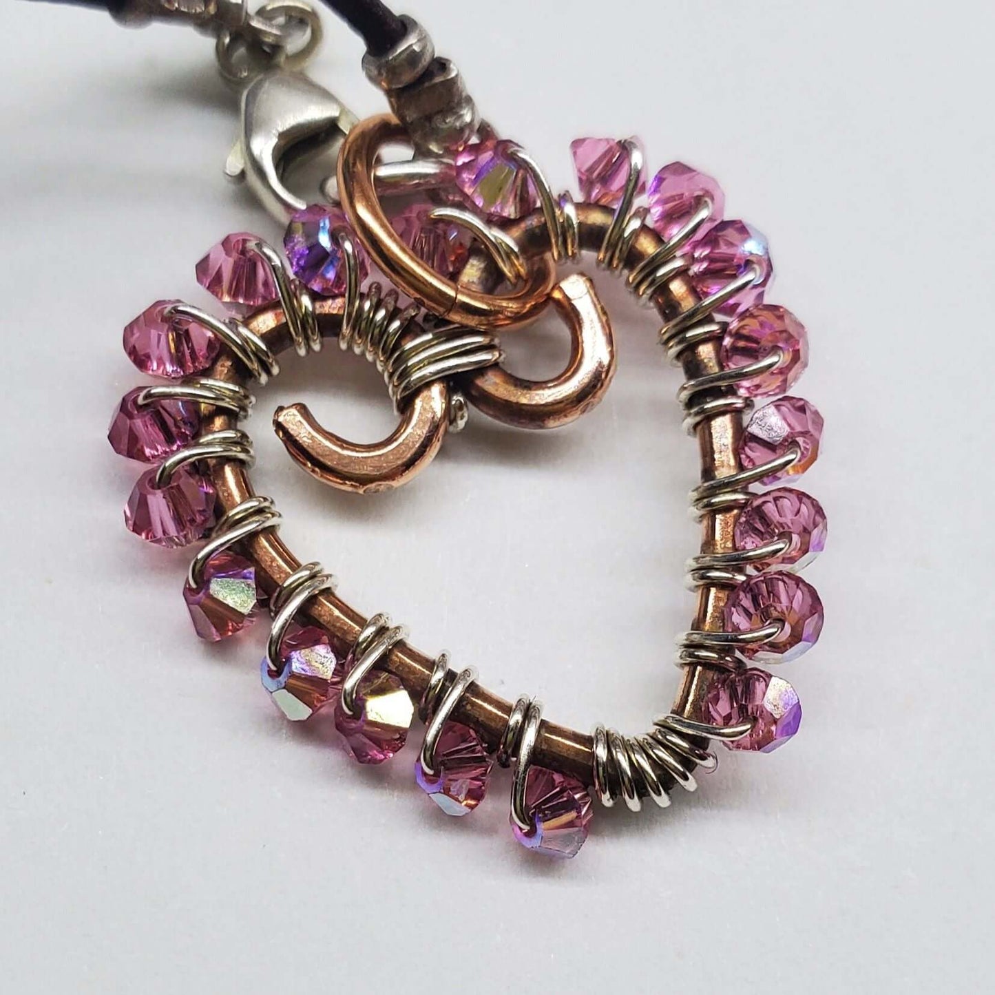 Wire Wrapped Copper Hammered Open Heart Crystal Necklace Alexa Martha