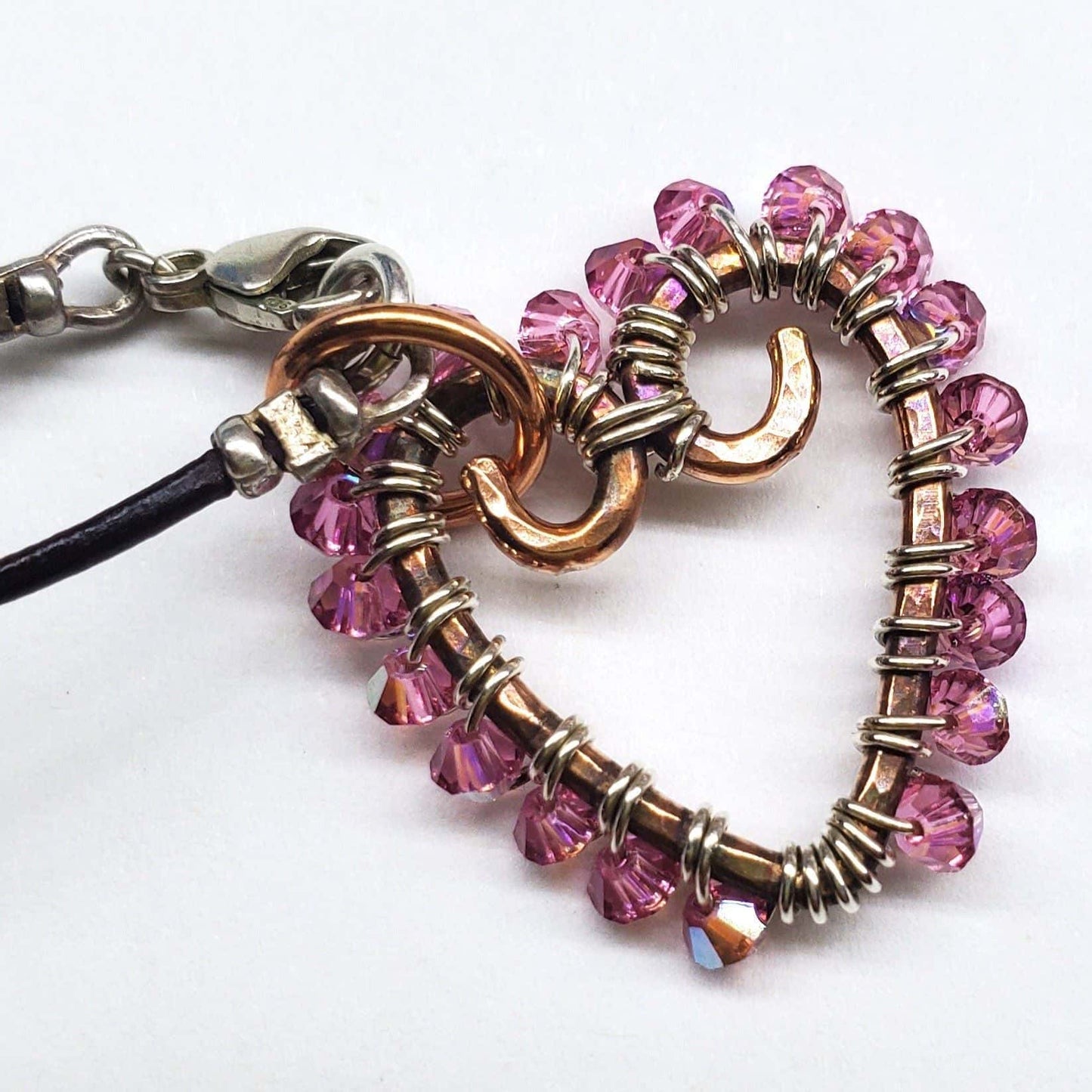 Wire Wrapped Copper Hammered Open Heart Crystal Necklace Alexa Martha