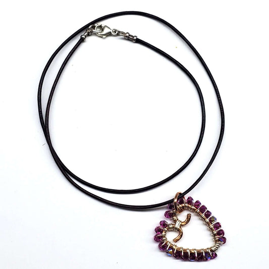 Wire Wrapped Copper Hammered Open Heart Crystal Necklace Alexa Martha