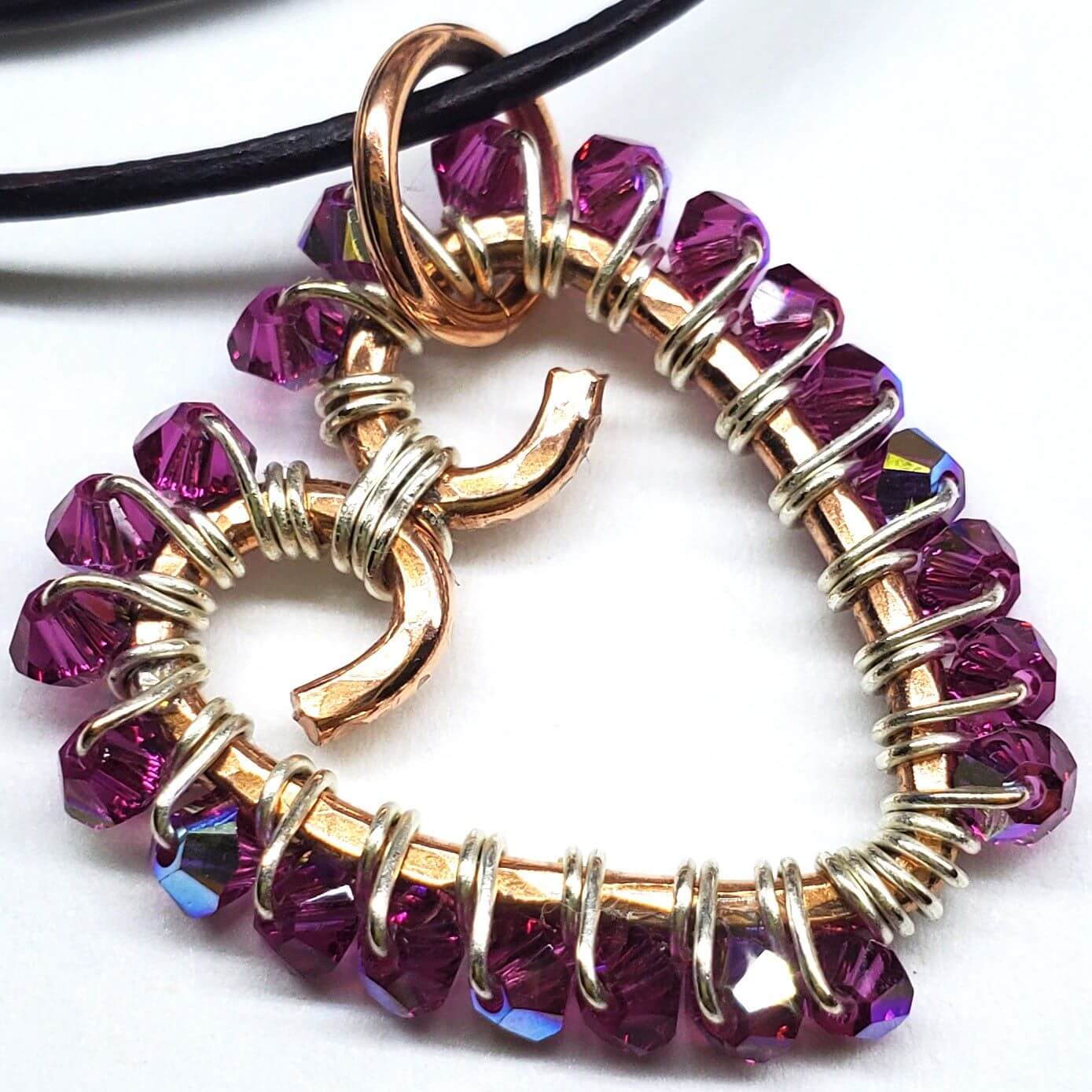 Wire Wrapped Copper Hammered Open Heart Crystal Necklace Alexa Martha