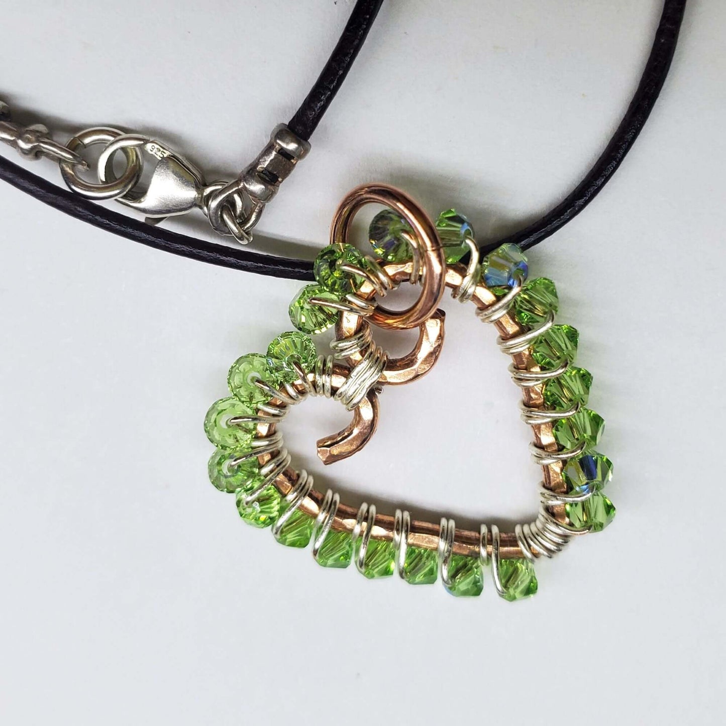 Wire Wrapped Copper Hammered Open Heart Crystal Necklace Alexa Martha