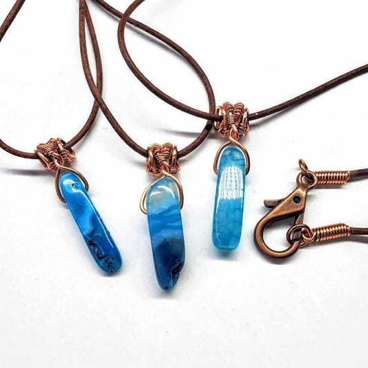 Wire Wrapped Turquoise Dyed Agate Pointed Leather Necklace Alexa Martha