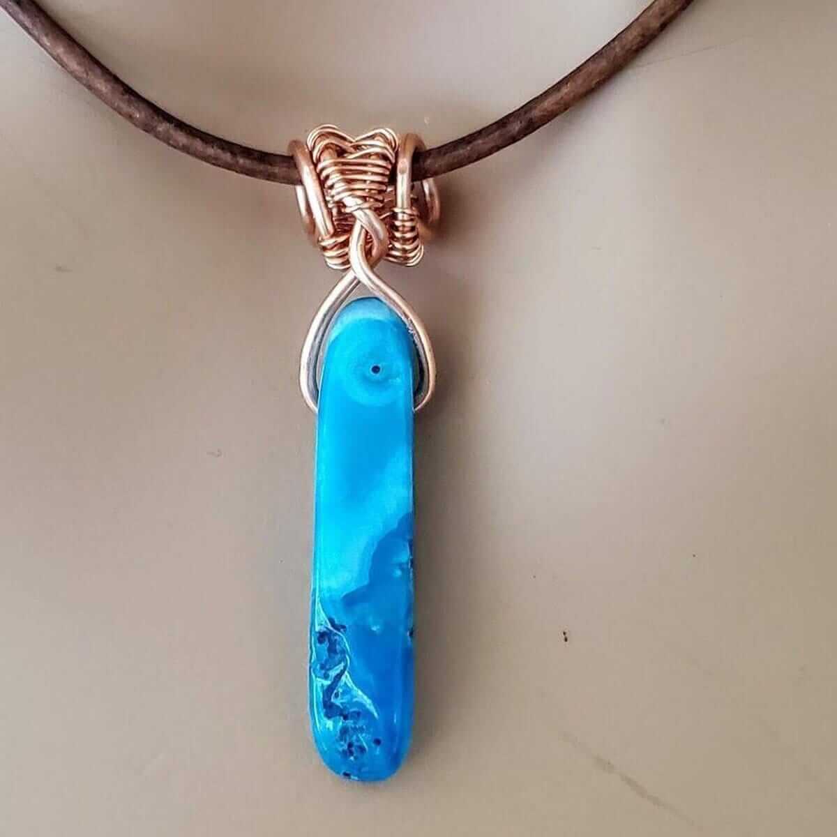 Wire Wrapped Turquoise Dyed Agate Pointed Leather Necklace Alexa Martha