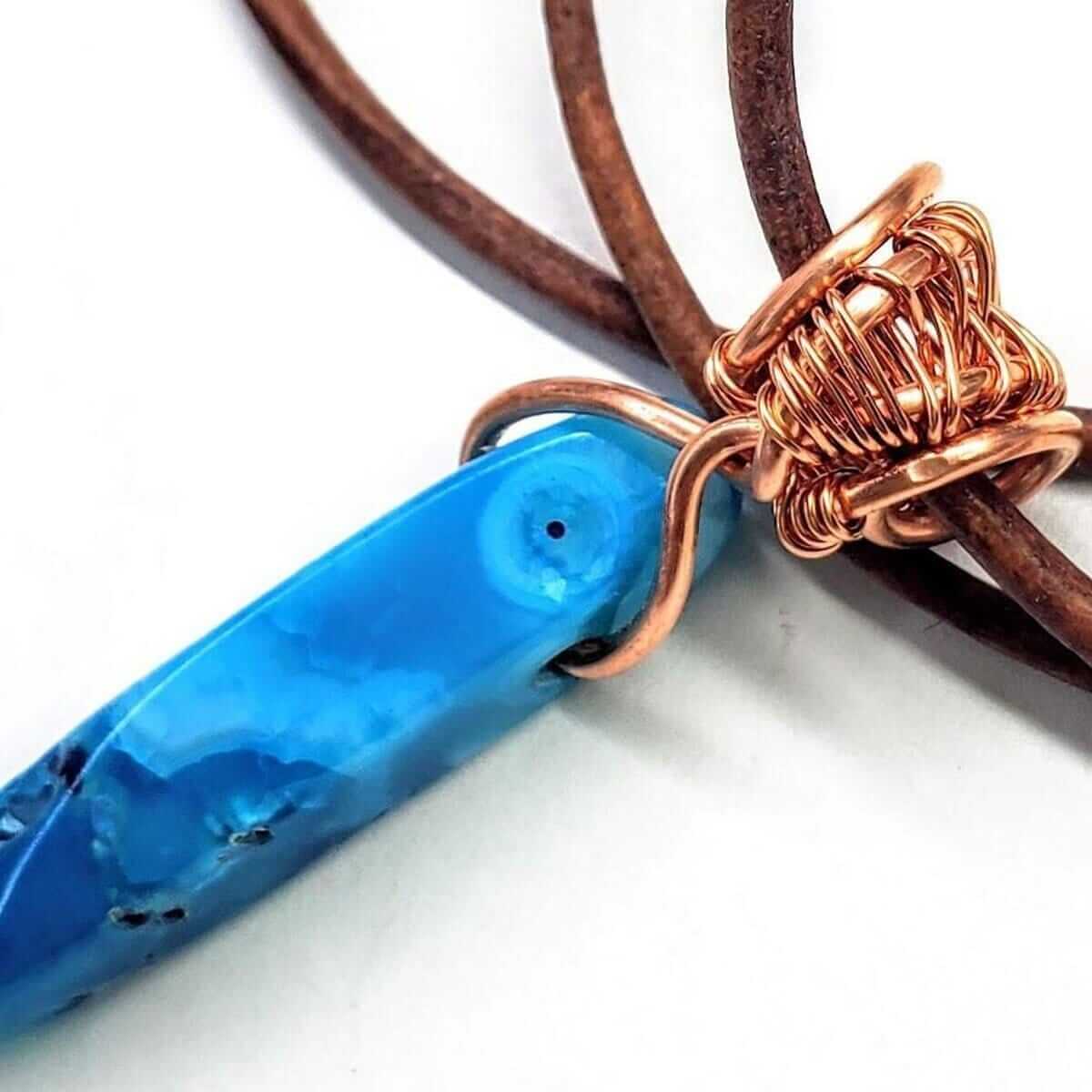 Wire Wrapped Turquoise Dyed Agate Pointed Leather Necklace Alexa Martha