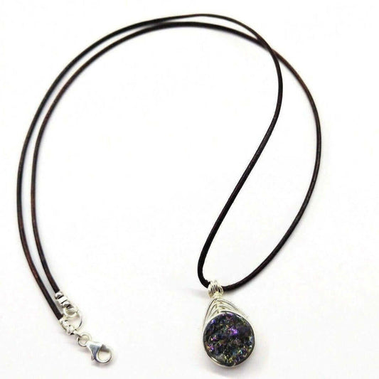 Rainbow Titanium Druzy Herringbone Wire Wrapped Necklace Alexa Martha Designs