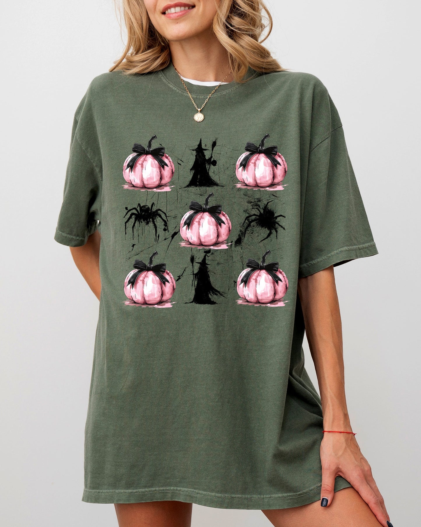 Witch, Spiders, Pumpkins, Spooky Coquette Ribbons and Bows, Halloween, Autumn, Fall Shirt Comfort Colors T-Shirt