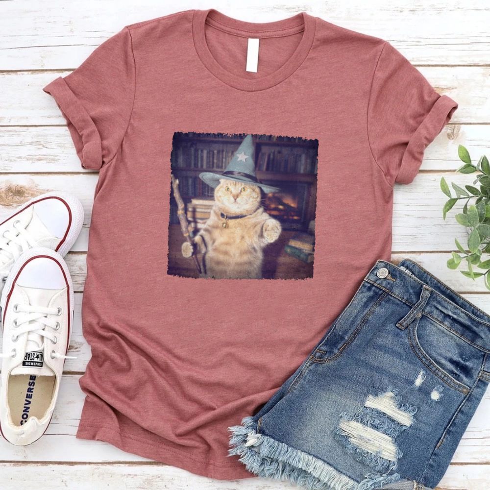 Wizard Cat Halloween Shirt – Funny Cat Meme Graphic Tee