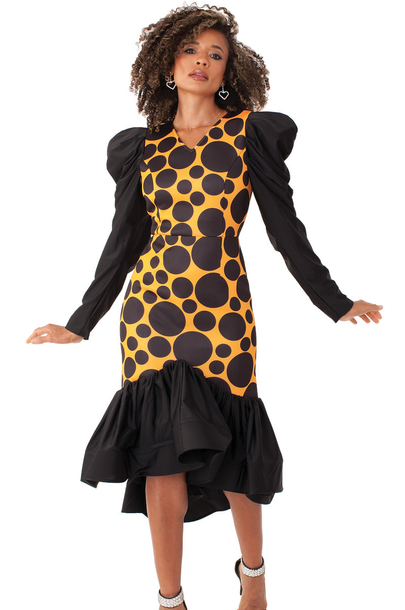 Women Dress Black/Yellow Flared Scuba Fabric For Her NY
