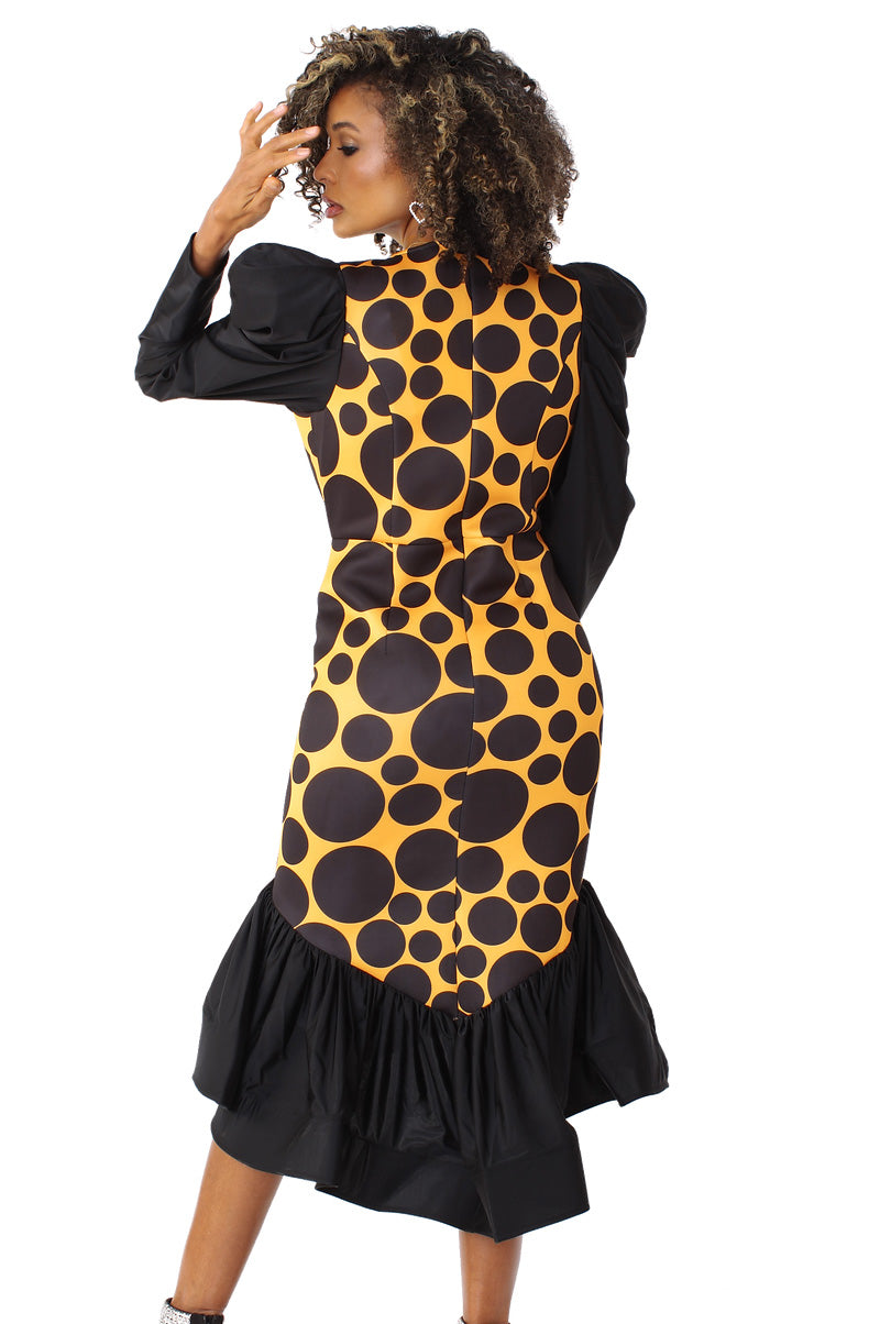 Women Dress Black/Yellow Flared Scuba Fabric For Her NY