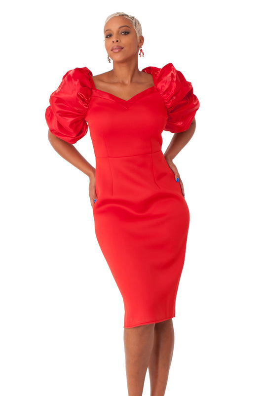 Women Dress Red Puff Sleeves 1-Piece For Her NY