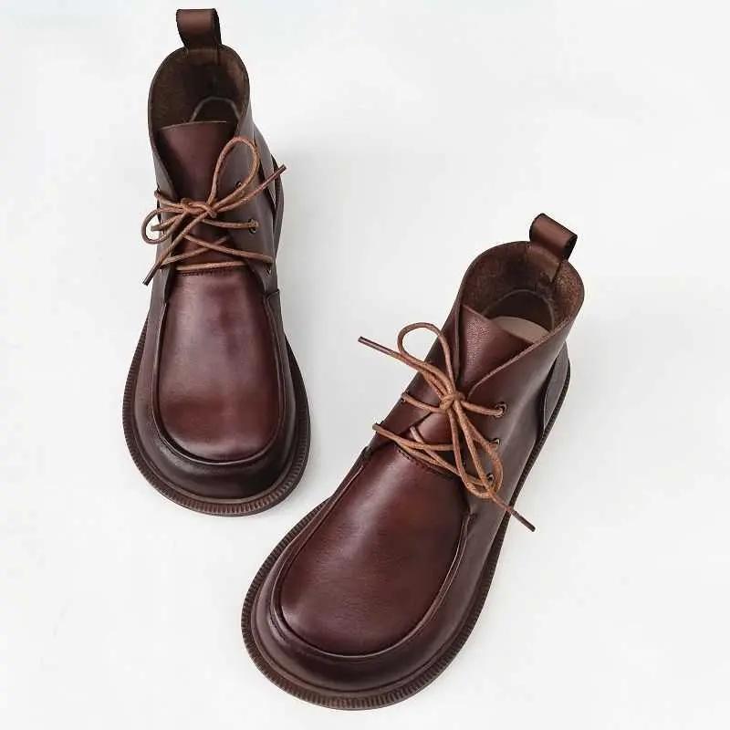 Women’s Chunky Big-Toe Ankle Boots Pure Leather