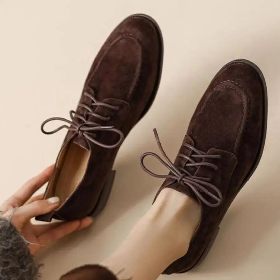Retro Deep-Mouth Lace-Up Loafers Low-Top Women’s Shoes