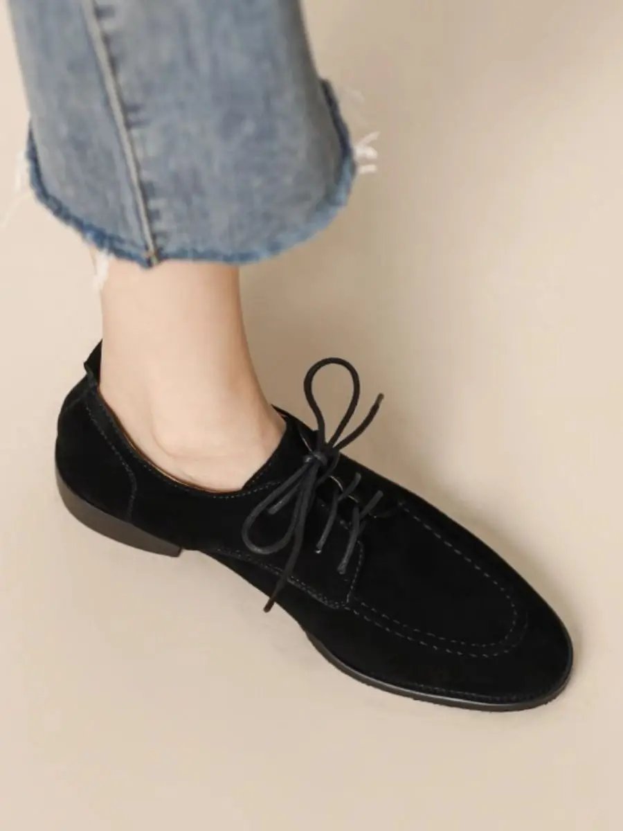 Retro Deep-Mouth Lace-Up Loafers Low-Top Women’s Shoes