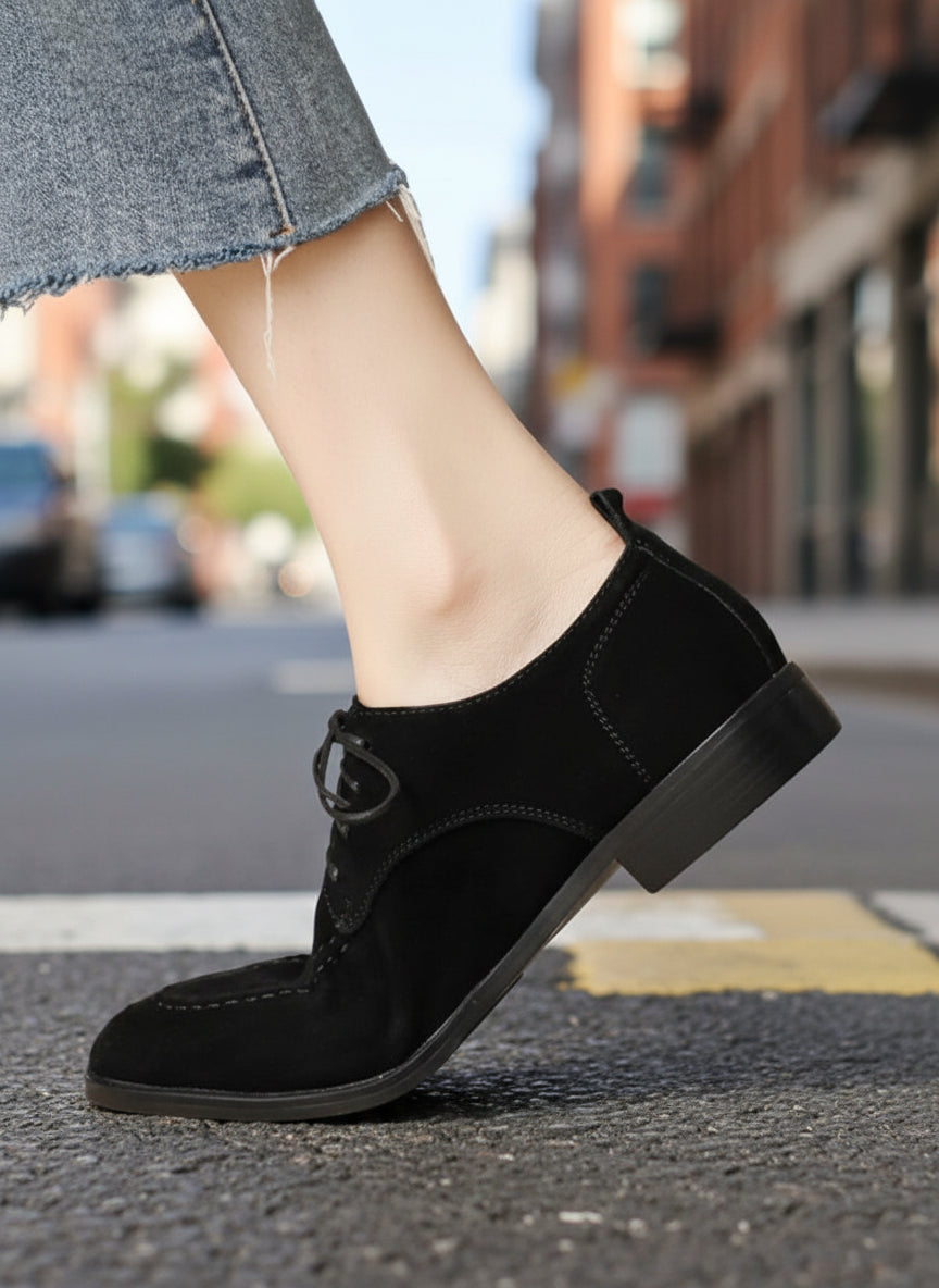 Retro Deep-Mouth Lace-Up Loafers Low-Top Women’s Shoes