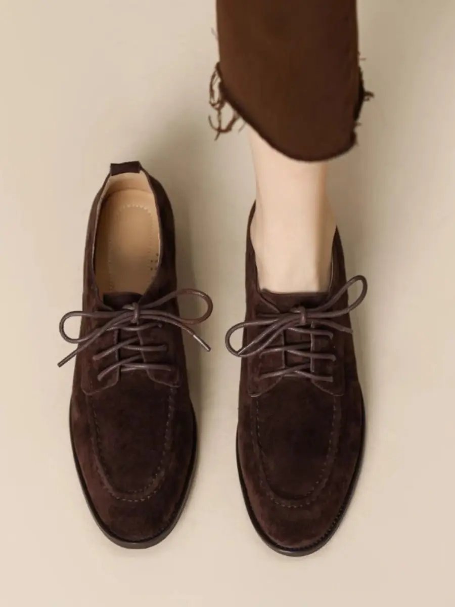 Retro Deep-Mouth Lace-Up Loafers Low-Top Women’s Shoes