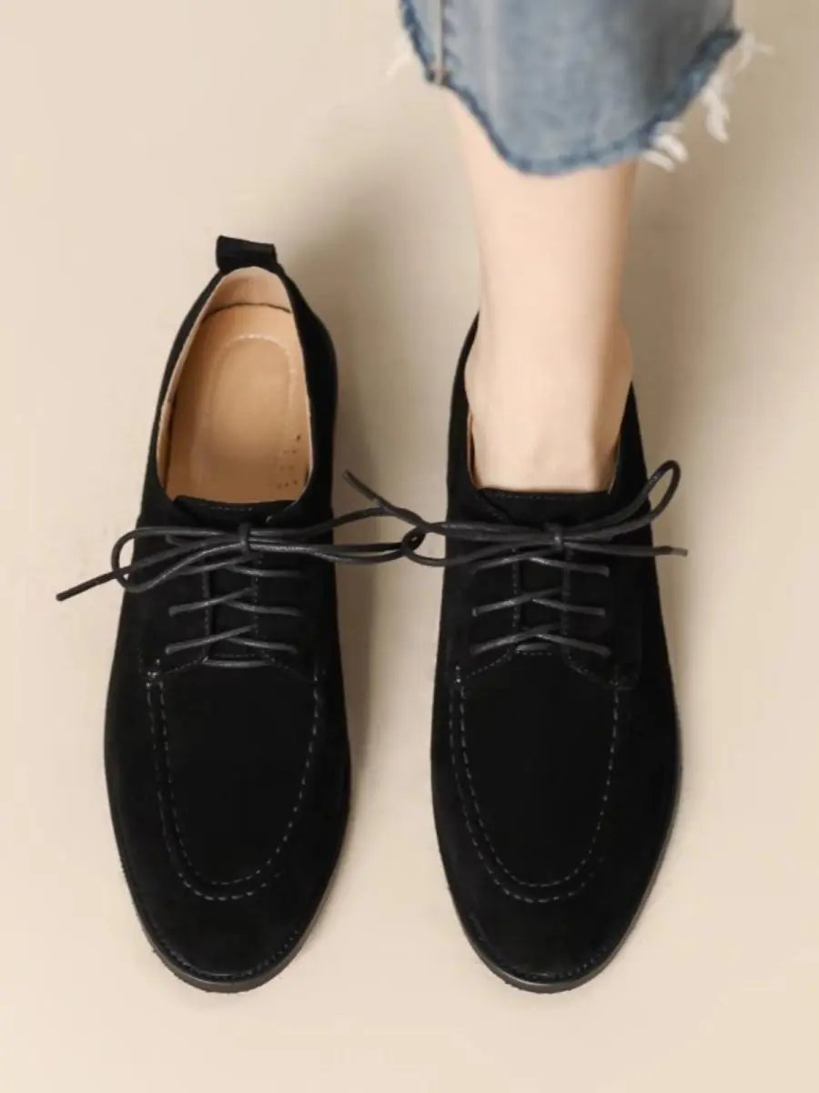 Retro Deep-Mouth Lace-Up Loafers Low-Top Women’s Shoes