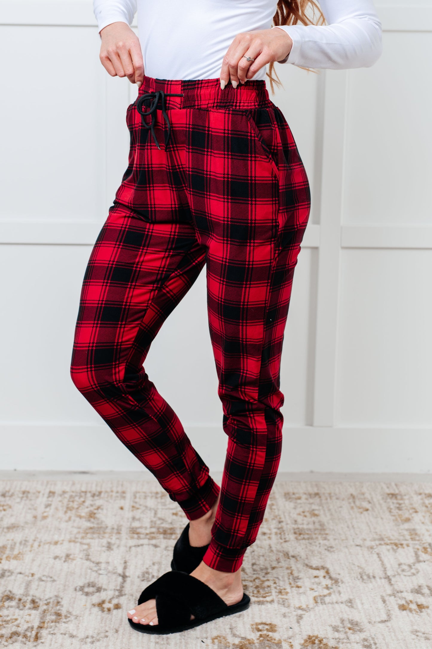 Red Plaid Elastic Waistband Joggers Your New Favorite Joggers
