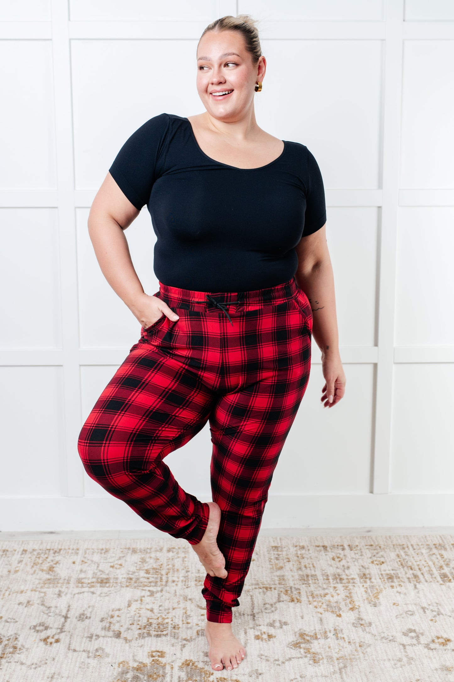 Red Plaid Elastic Waistband Joggers Your New Favorite Joggers