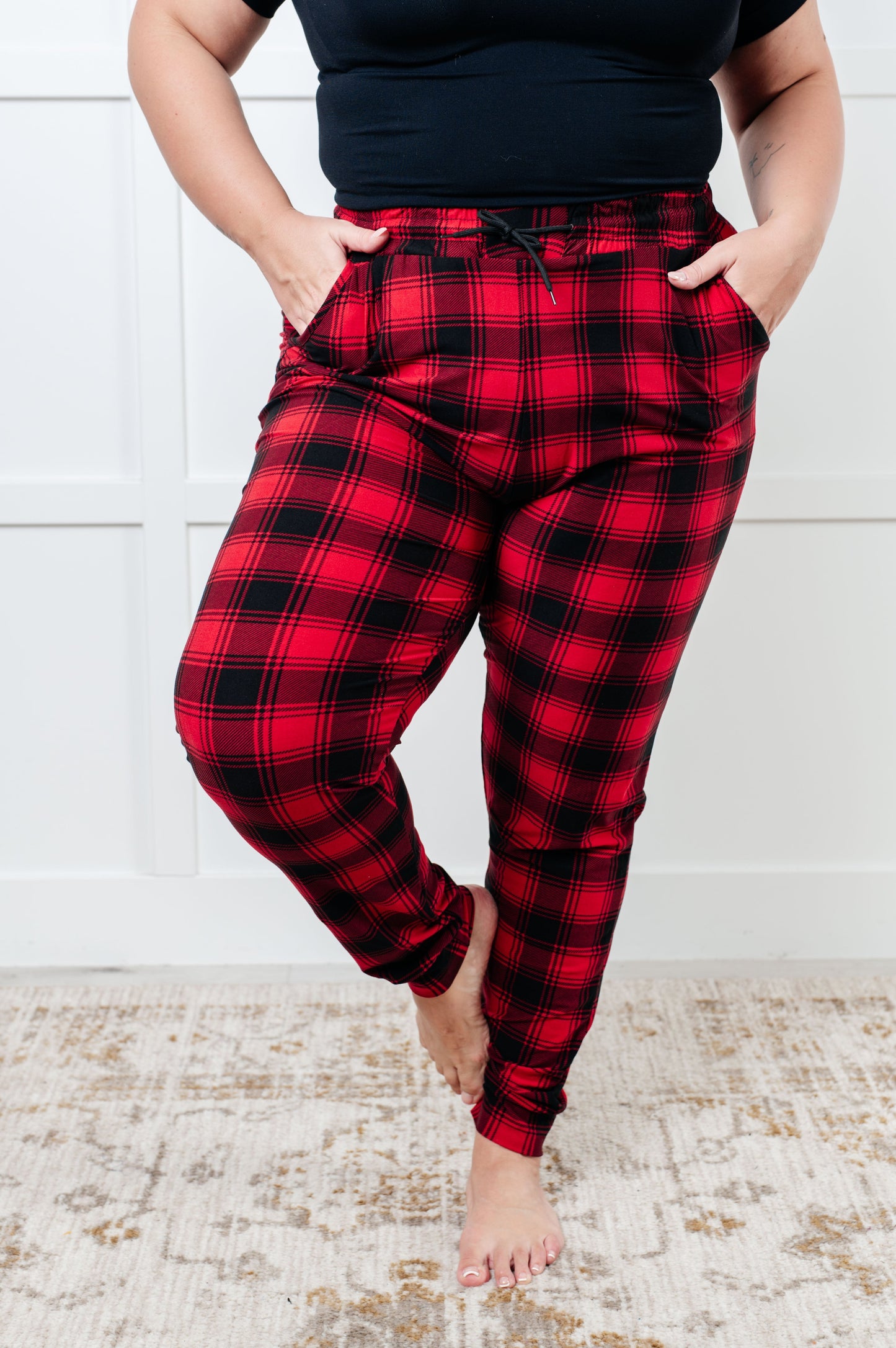 Red Plaid Elastic Waistband Joggers Your New Favorite Joggers