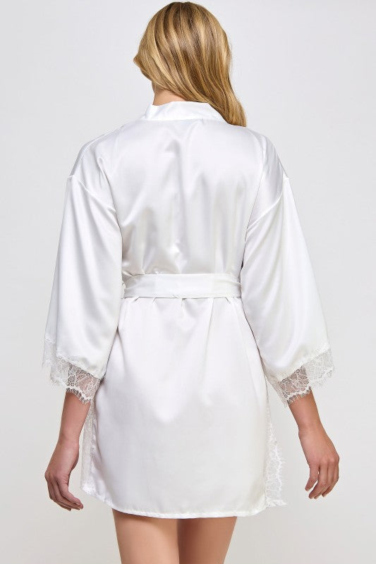 Gillian Satin Robe with Lace Trim 2495