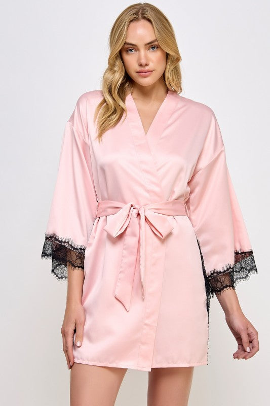 Isadora Satin Robe with Lace Trim 2494