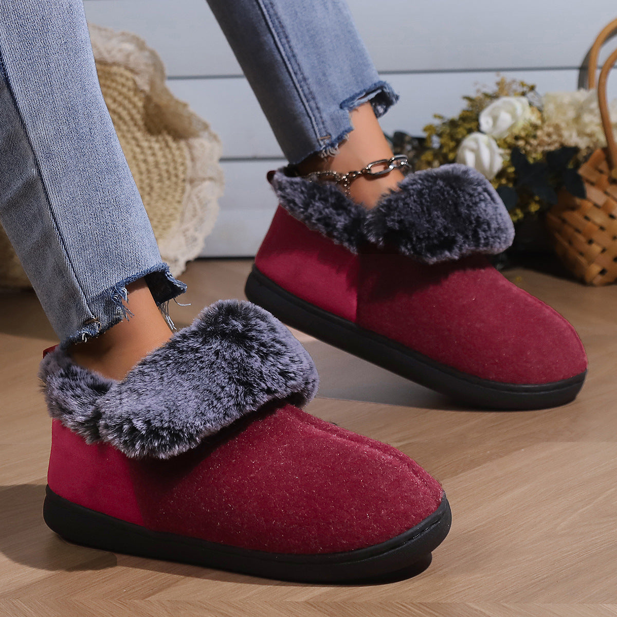 Women’s Felt-Fur Collar Cozy Indoor Winter Shoes Stepique