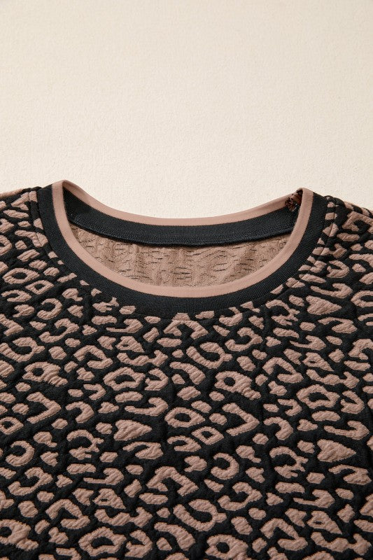 Leopard Bubble Sleeve Shift Mini Dress