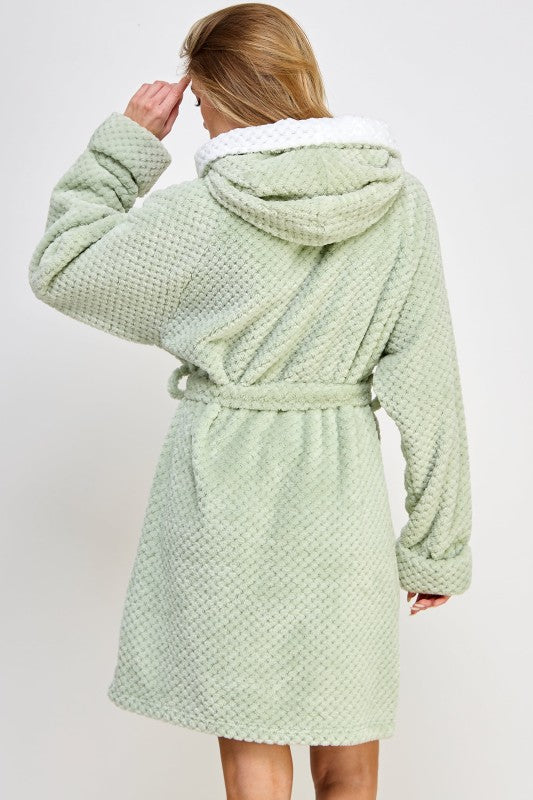 Jacquard Hooded Bailey Robe with Belt and Pockets