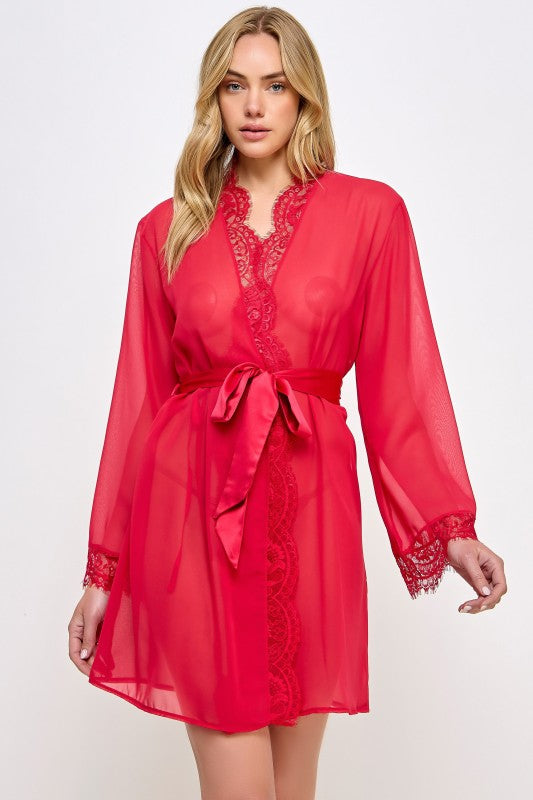 Vivian Chiffon Bodice Robe with Lace Trim