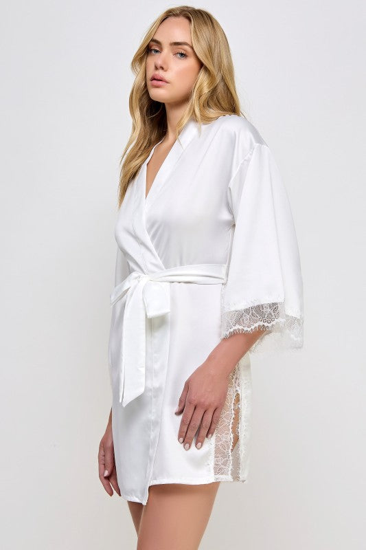 Gillian Satin Robe with Lace Trim 2495
