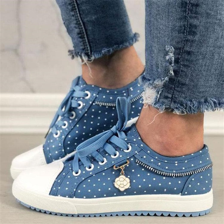 Floral Embroidered Polka Dot Print Sneakers Women's Casual Canvas Shoes