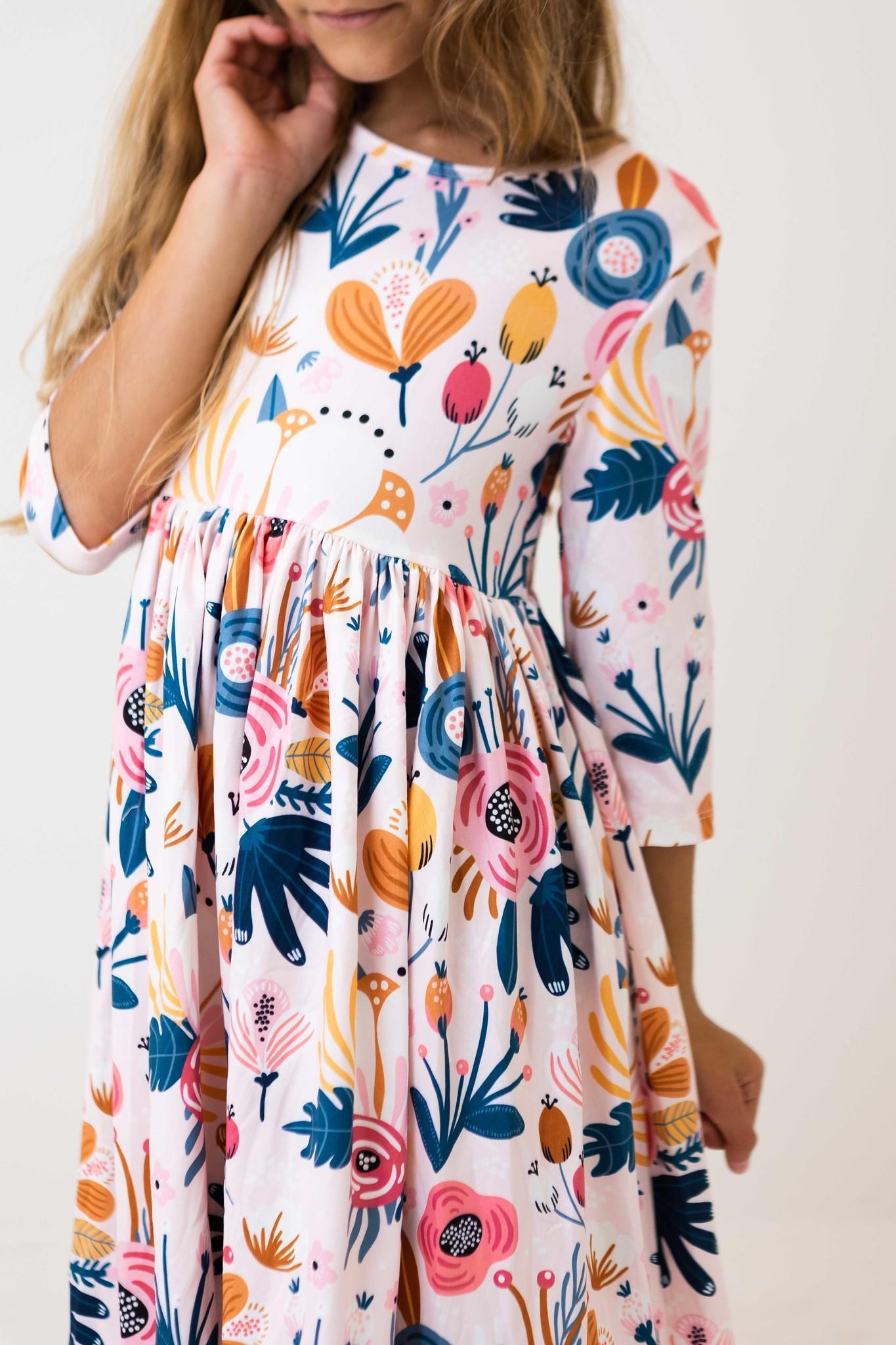 Blush Peony 3/4 Sleeve Pocket Twirl Dress Mila & Rose