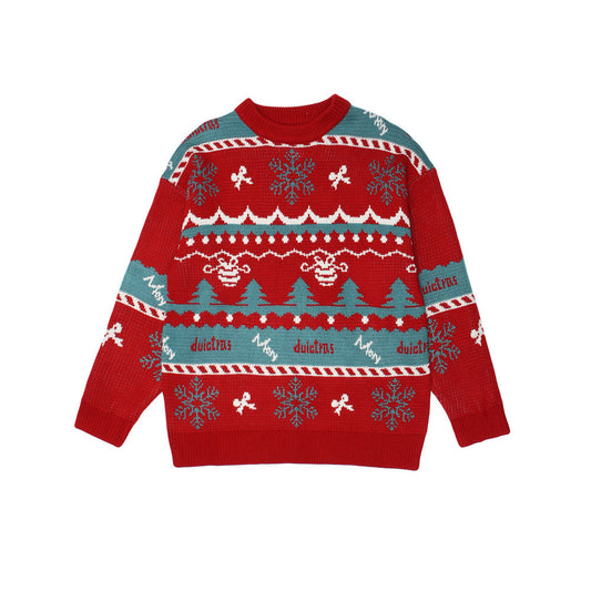 Christmas Theme Snowflake Jacquard Round Neck Sweater Loose Men's