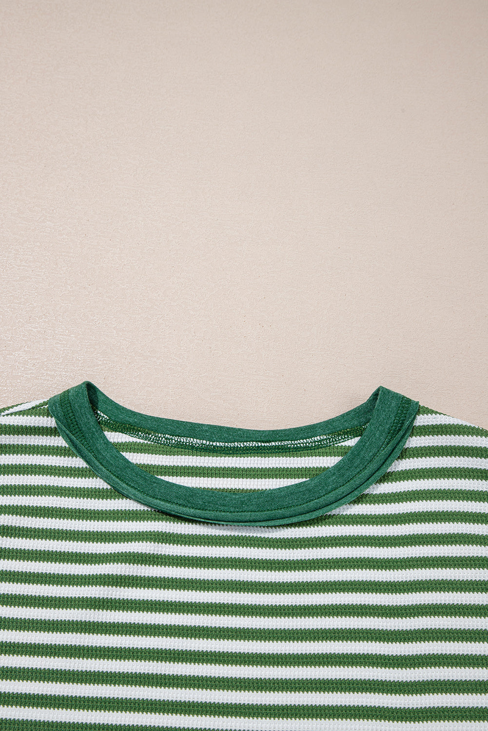 Khaki Stripe Thermal Knit Casual Top Drop Shoulder